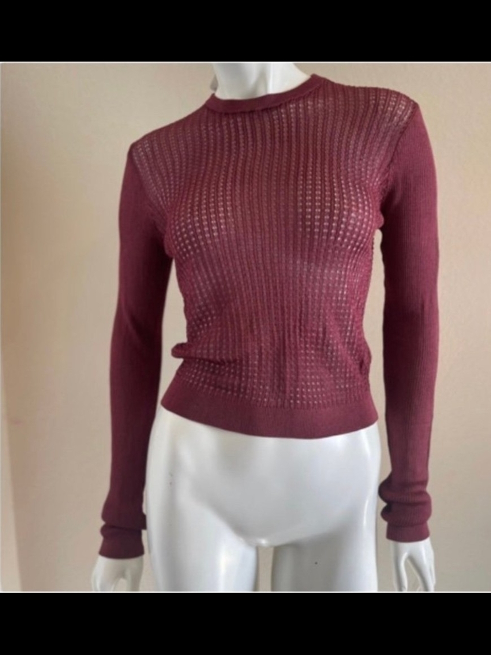 NWT Free People H2O Crewneck Pullover Sheer Long Sleeve Sweater Wine